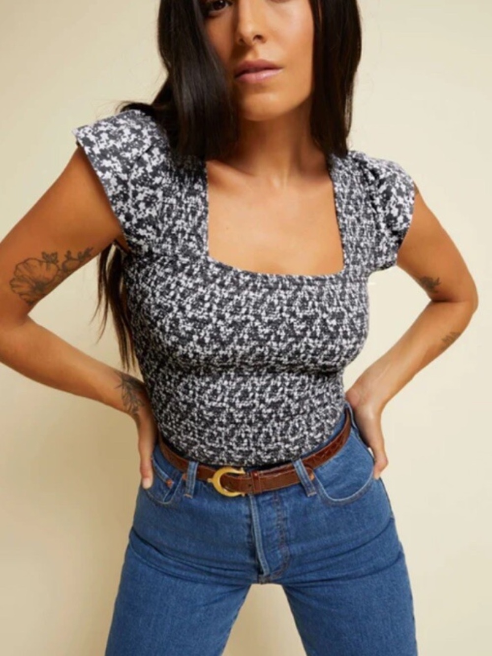 Nation LTD Alicia Tee XS Smocked Square neckline, ruffles Tank Top